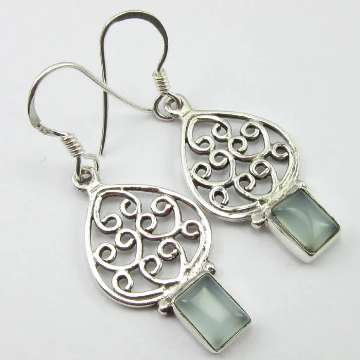 Solid Silver Chalcedony Moroccan Style Drop Earrings