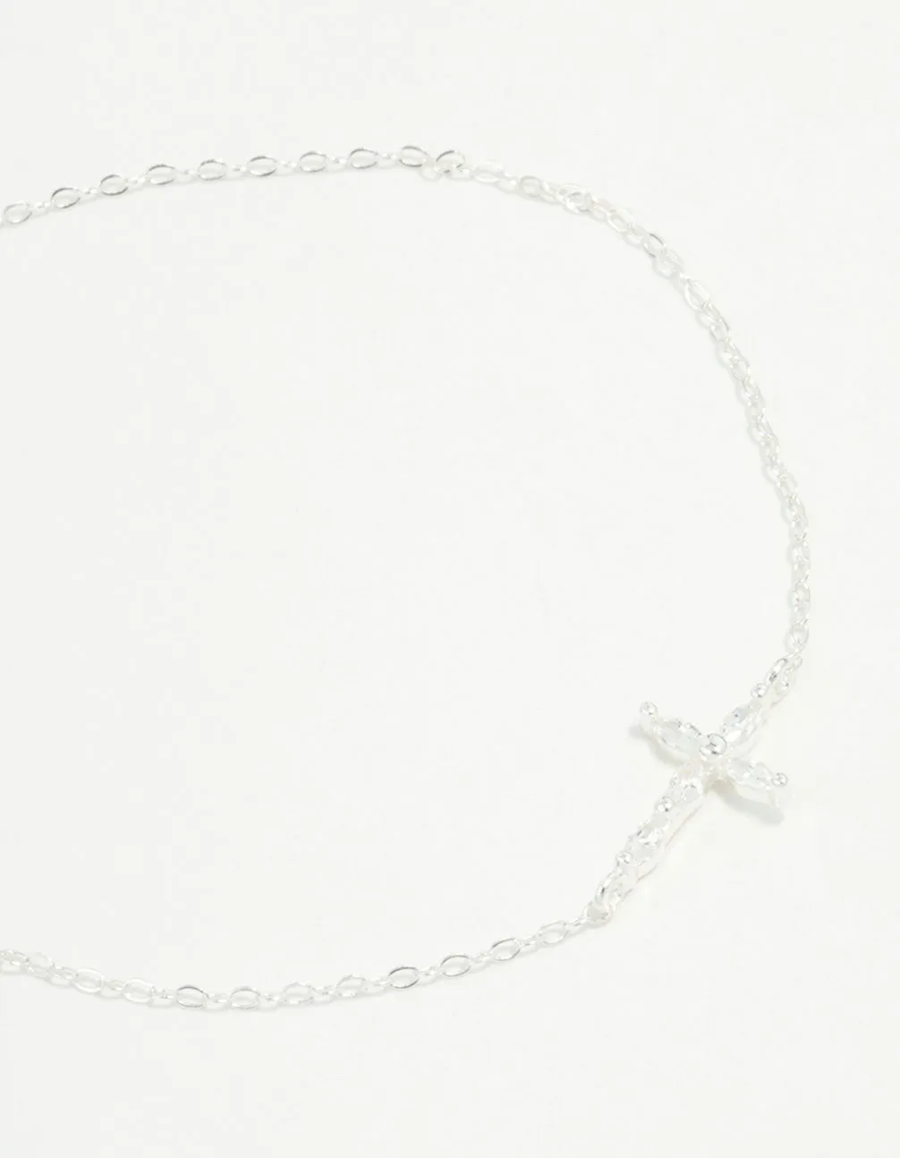 Sterling Silver Cubic Zirconia Horizontal Cross Bracelet