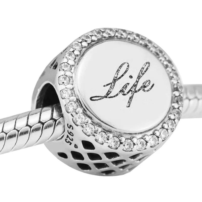 Sterling Silver Pandora Charm Bead Hebrew Chai Life Charm With CZ