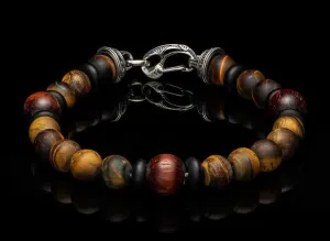 Sterling Silver "DRAGON FIRE II" Red Tiger Eye 8.5 inch Bracelet