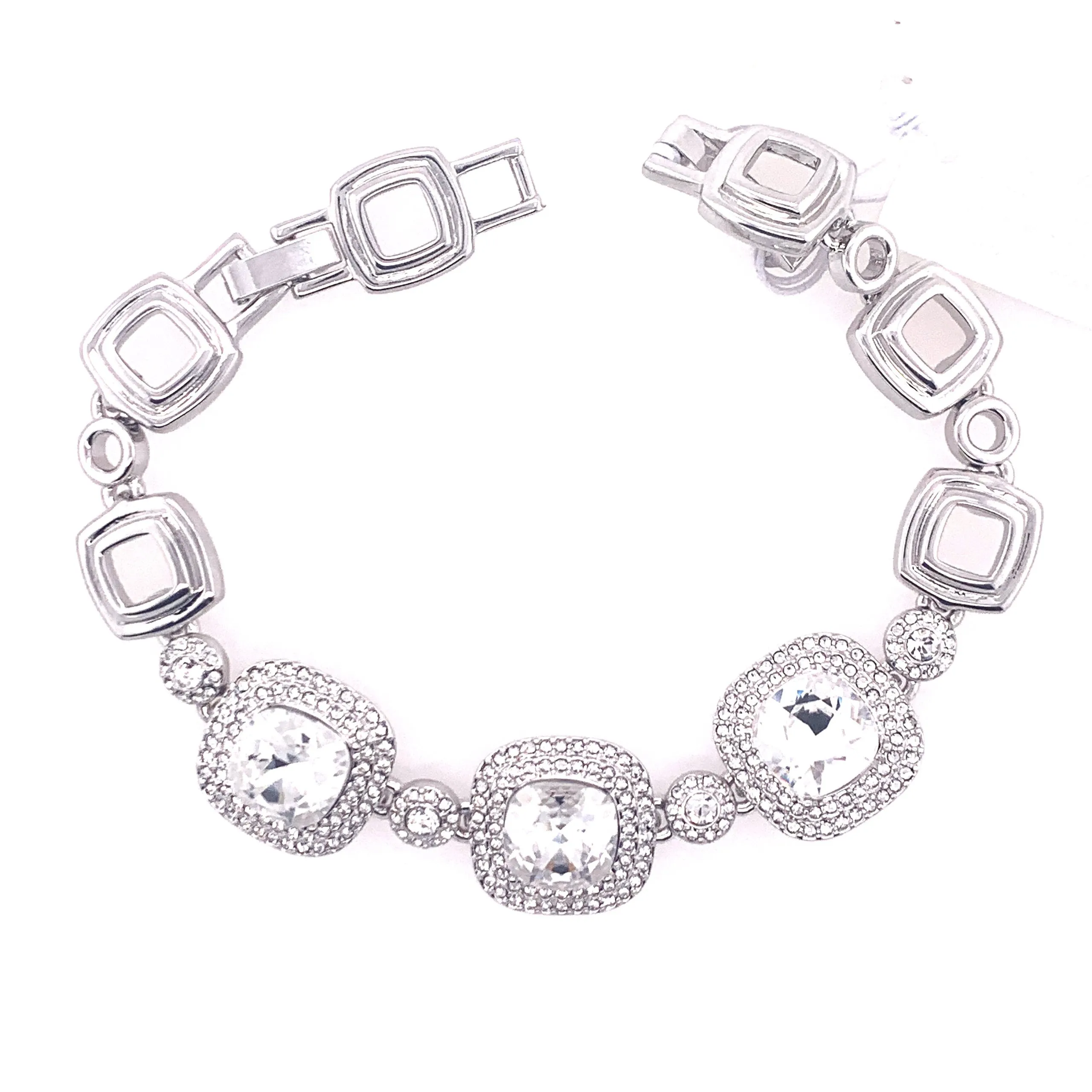 Swarovski Crystal Circle and Square Double Halo Bracelet