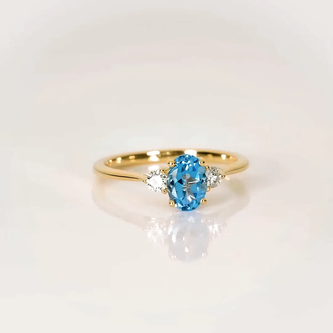 Swiss Blue Topaz and Diamond Ring Rose Gold - Kindra