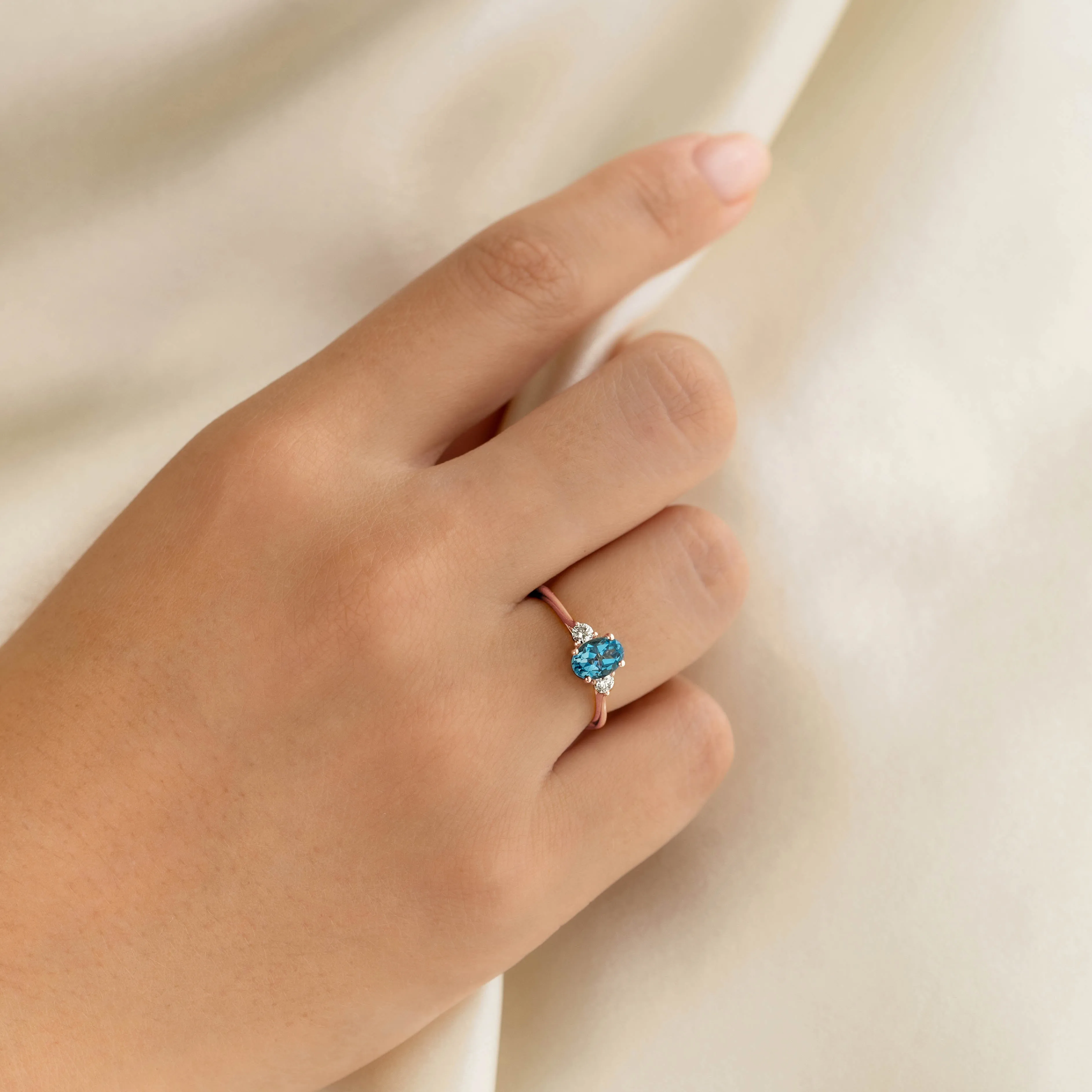 Swiss Blue Topaz and Diamond Ring Rose Gold - Kindra