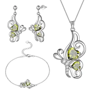 Tokyo Mart Butterfly Birthstone August Peridot Jewelry Set 4PCS Women Girls Birthday Gift