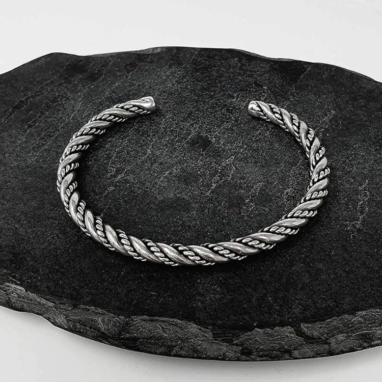 Twisted Sterling Silver Bangle Bar Bracelet For Men