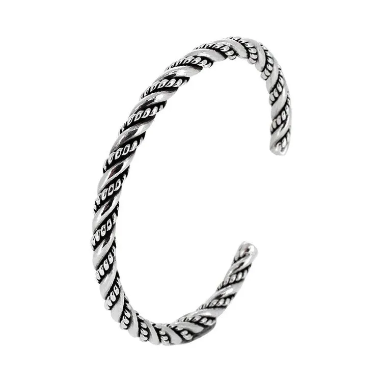 Twisted Sterling Silver Bangle Bar Bracelet For Men