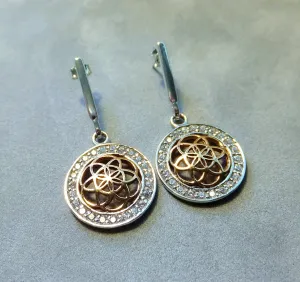 Two Tone Rose Gold And Sterling Silver Drop Earrings