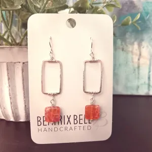 Vertical Frame Fire Agate Earrings