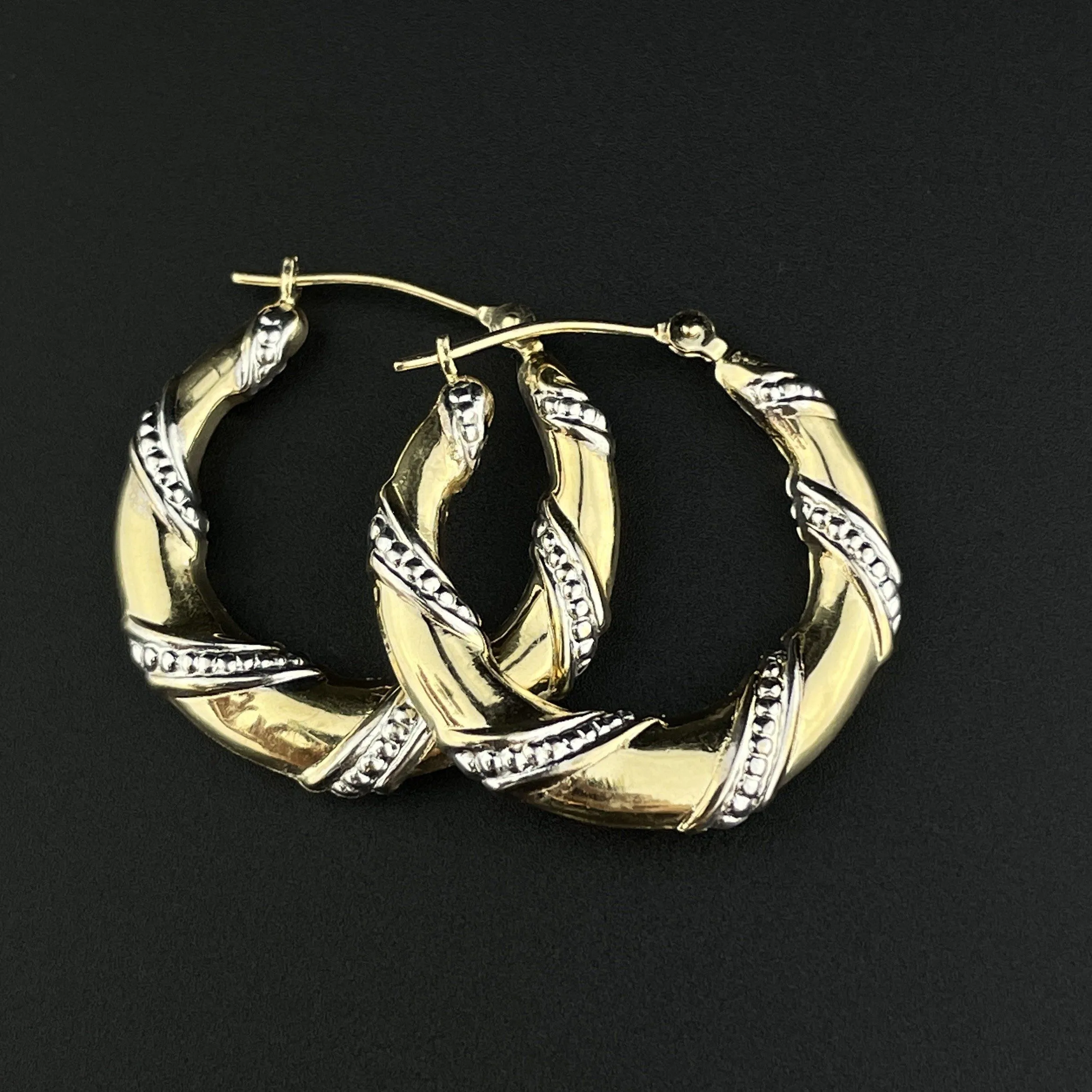 Vintage Solid 14K Gold Twisted Braid Hoop Earrings