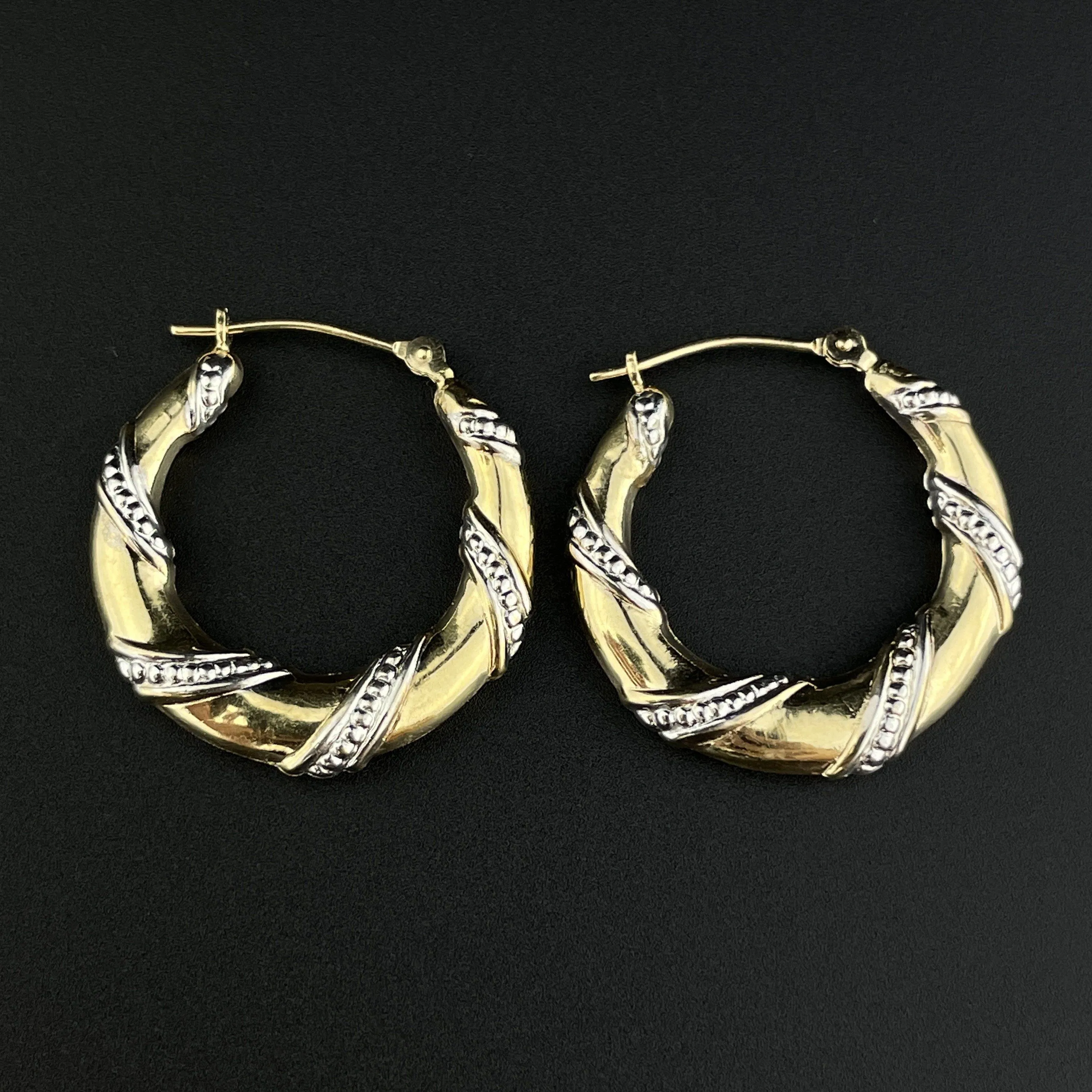 Vintage Solid 14K Gold Twisted Braid Hoop Earrings