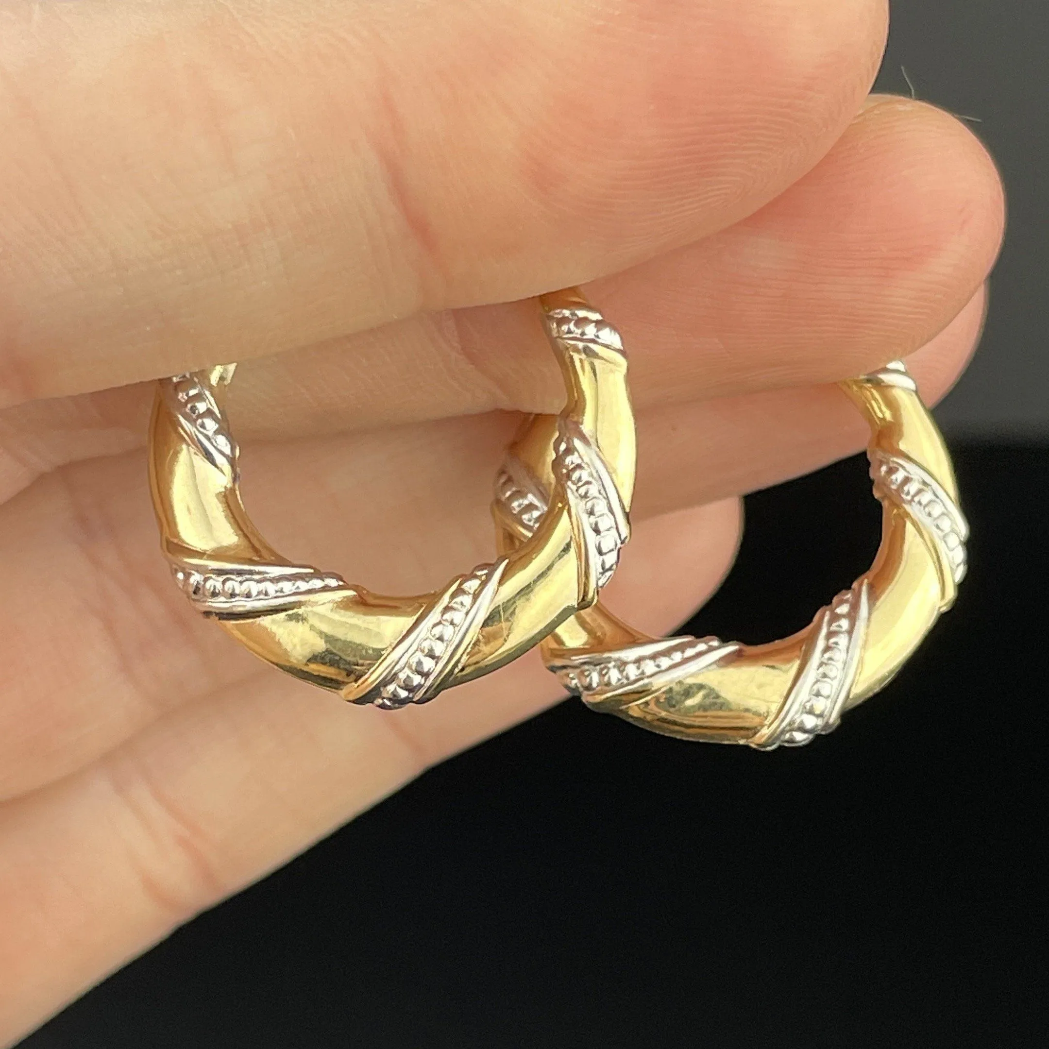 Vintage Solid 14K Gold Twisted Braid Hoop Earrings