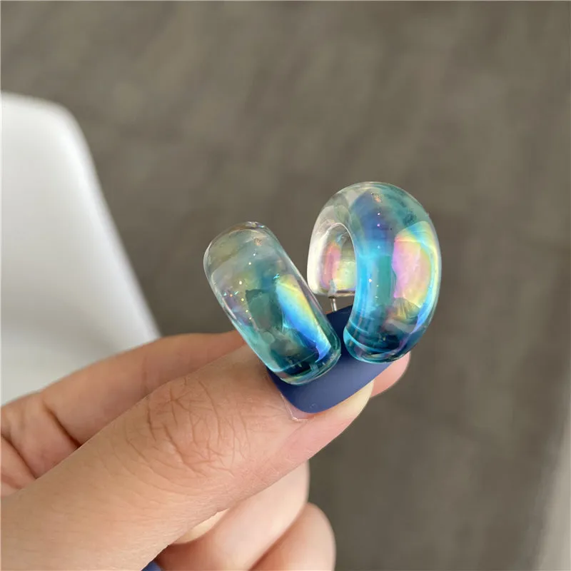 Water Blue 27mm Invisible Clip On Hoop Earrings