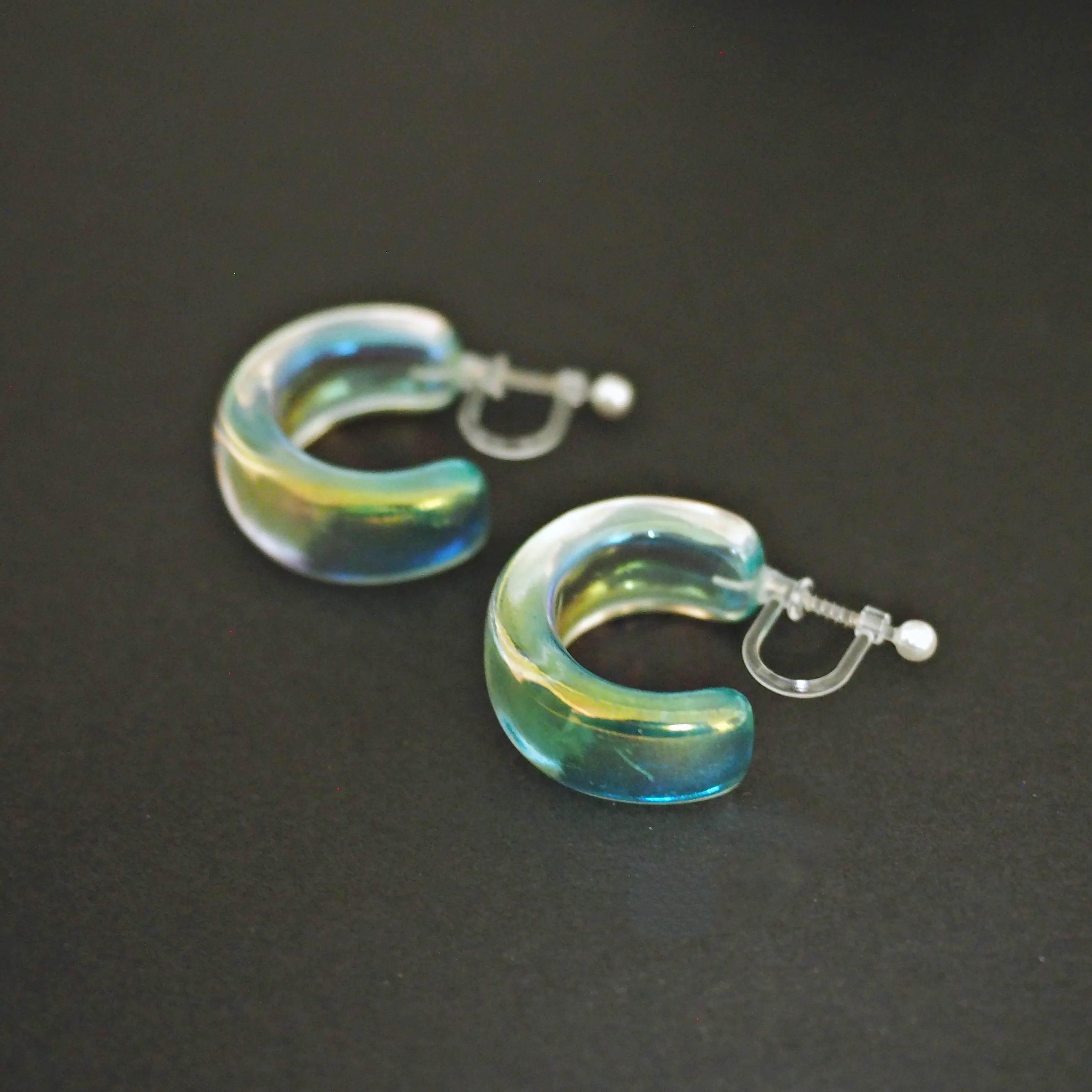 Water Blue 27mm Invisible Clip On Hoop Earrings