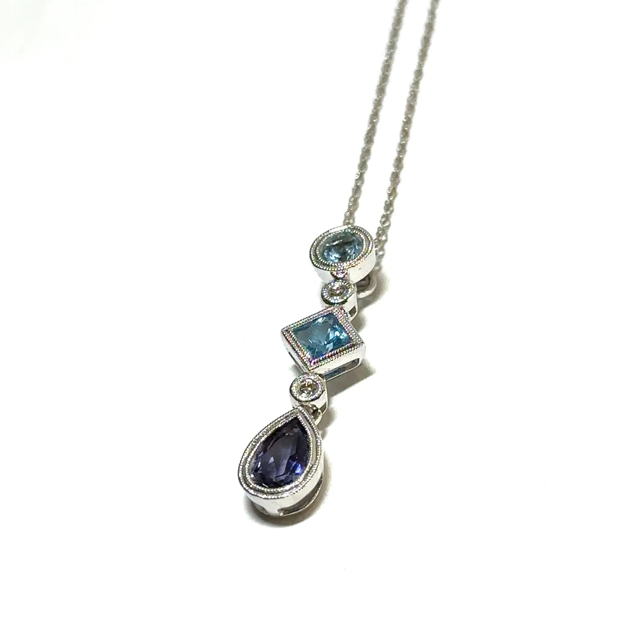 White Gold Amethyst and Topaz Pendant