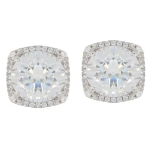 White Moissanite Sterling Silver Earrings with Accent