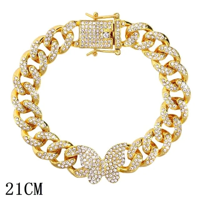 Women's Iced Out Rhinestone Cuban Chain Link Bracelet