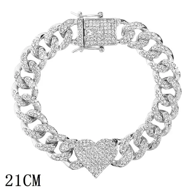 Women's Iced Out Rhinestone Cuban Chain Link Bracelet