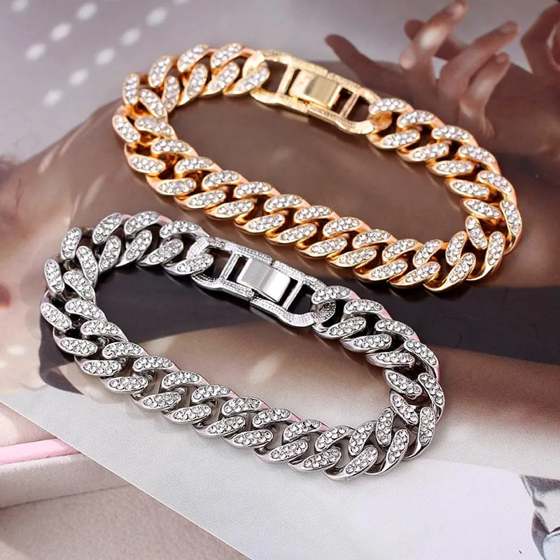 Women's Iced Out Rhinestone Cuban Chain Link Bracelet