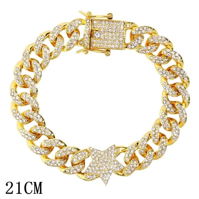 Women's Iced Out Rhinestone Cuban Chain Link Bracelet