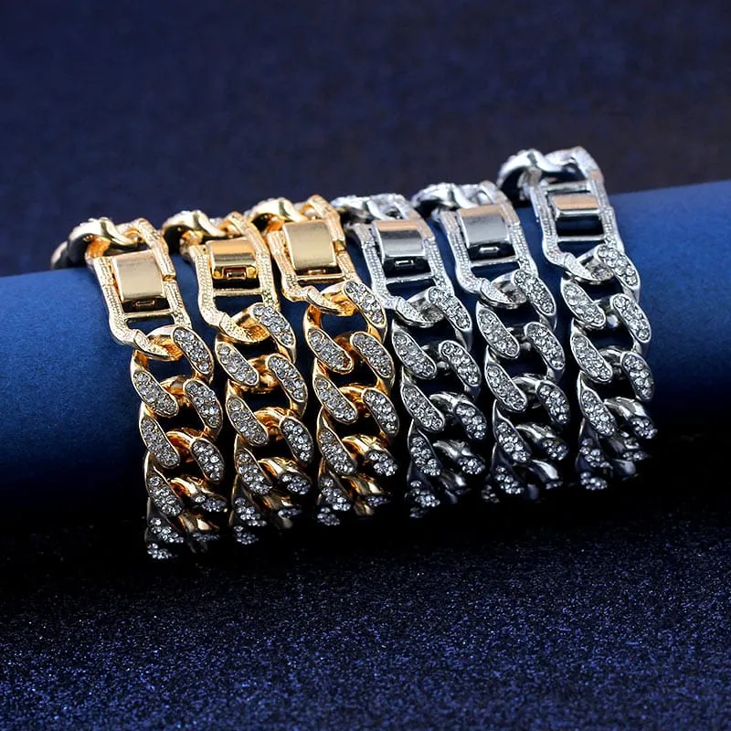 Women's Iced Out Rhinestone Cuban Chain Link Bracelet