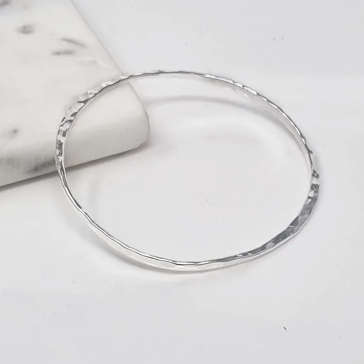 Women's Silver Bracelet | Thin Hammered Bangle Bracelet For Women