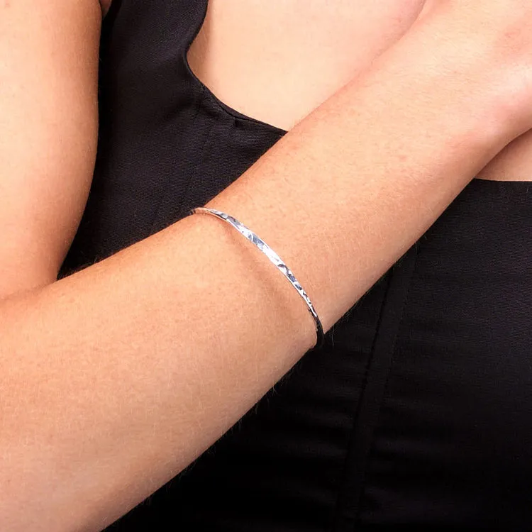 Women's Silver Bracelet | Thin Hammered Bangle Bracelet For Women