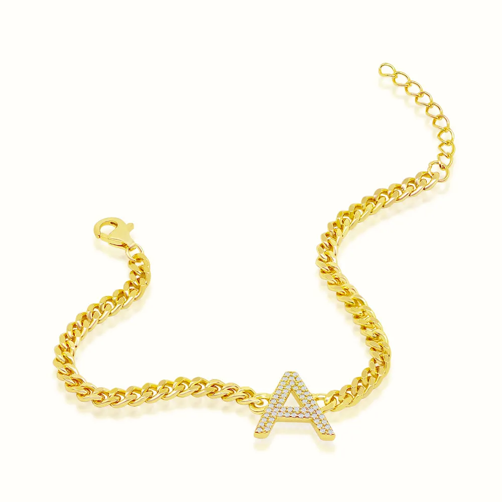 Women's Vermeil Diamond Initial Letter Cuban Bracelet