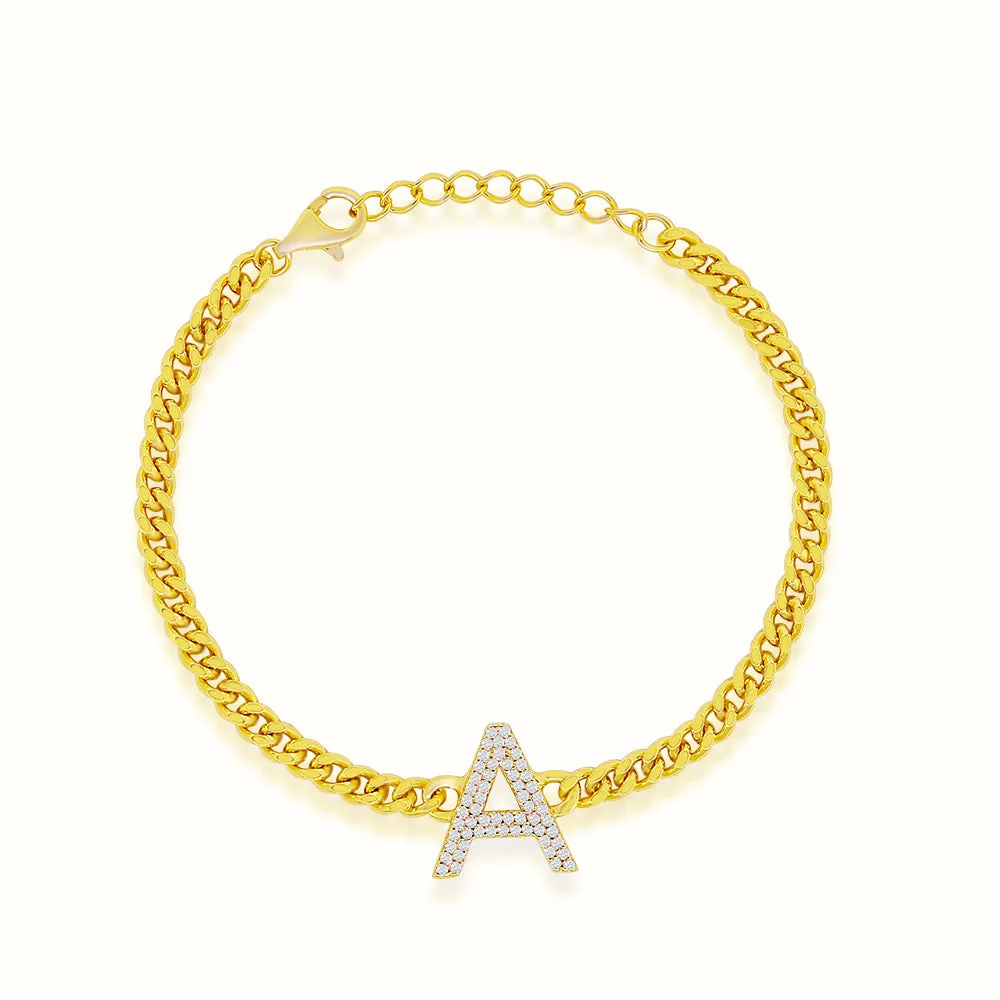 Women's Vermeil Diamond Initial Letter Cuban Bracelet