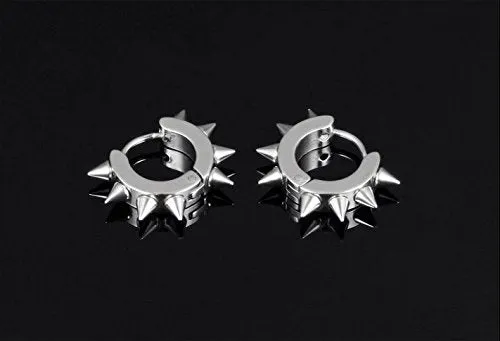 Yellow Chimes Hoop Earrings for Men Stainless Steel Silver Spike Hoop Earrings for Men and Boys